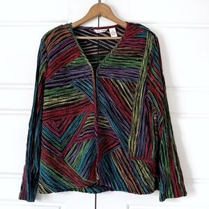 Vintage 80s Laura Ashley Blazer Large Black Rainbow Artsy Eclectic Mesh Office